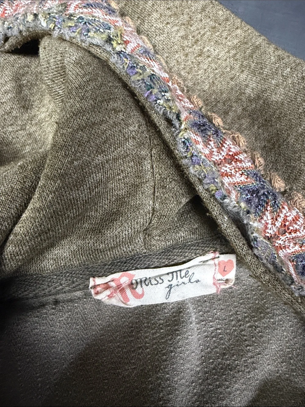 Miss Me Olive Knit-Sleeve Denim Jacket with Lace Panels